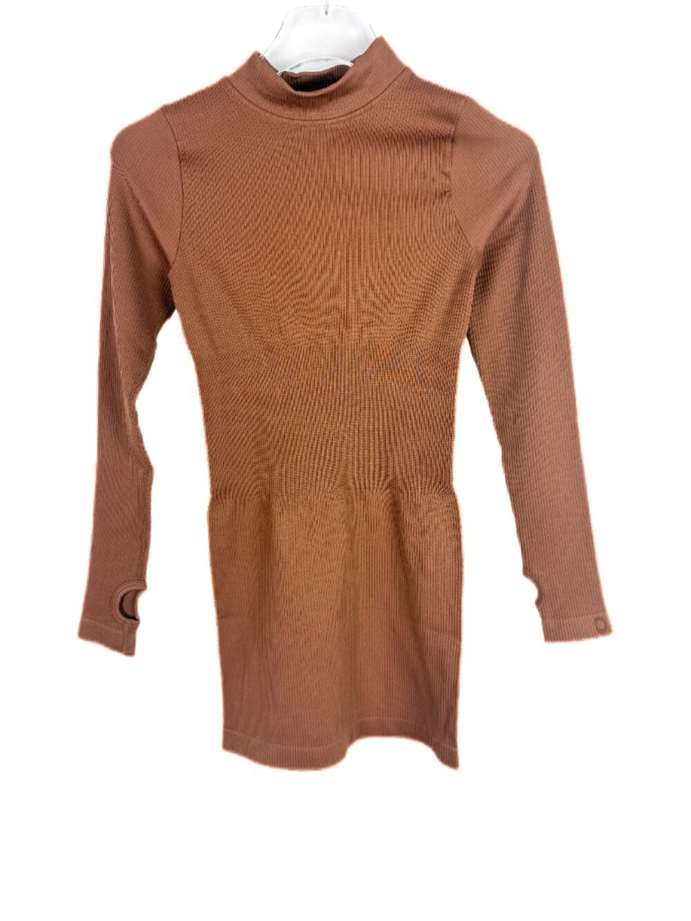 NEW OQQ Long Sleeve Ribbed Mock Neck Bodycon Mini Dress Brown Size Small S NIB